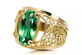 Stil Vintage Inel Smarald Aur galben 14K vrc057y